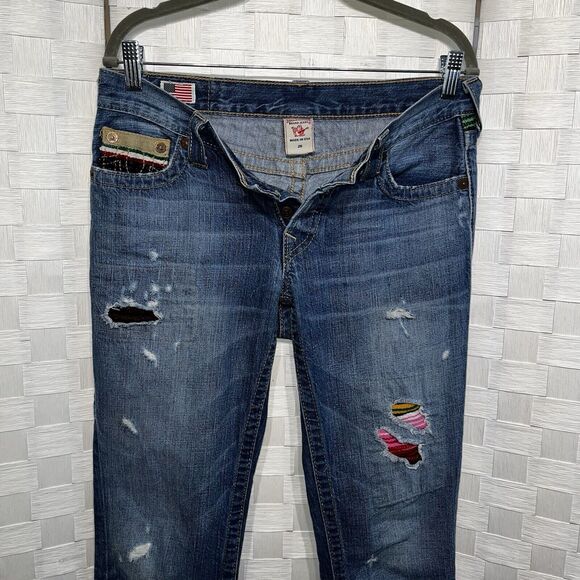 True Religion Womens Y2k Vintage Brianna Patchwork Aztec Button Fly Jean Size 26 - Picture 7 of 13
